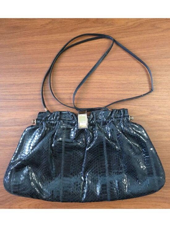 Bags by Supreme Handbags - Vintage Sony Studios Wardrobe x BAGS BY SUPREME Black Snakeskin Shoulder Bag